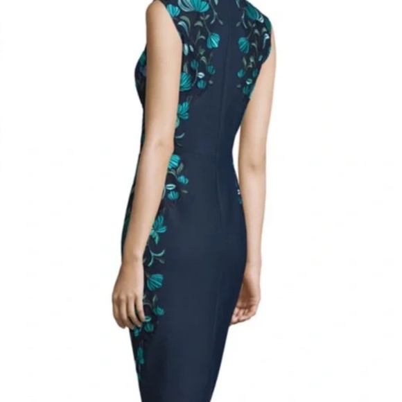 Lela Rose Vine Embroidered Sheath Dress in Navy Blue with Teal, Size 6 - Picture 14 of 14
